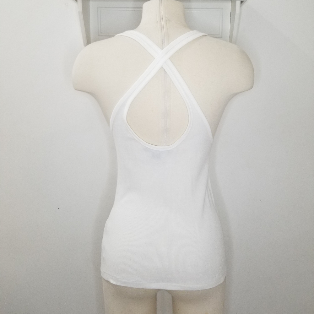 Ralph Lauren Black Label Ribbed Cotton Tank Top with O-Ring Strap Sz M White - Picture 3 of 8
